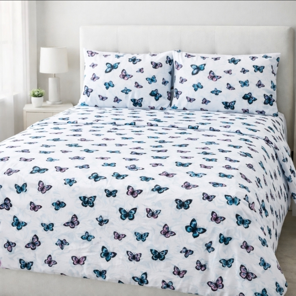 Betsey Johnson Butterfly Delight Blue Queen 4 Piece Super Soft Sheet Set New